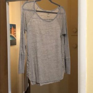 Long sleeved grey sweater with lace sides